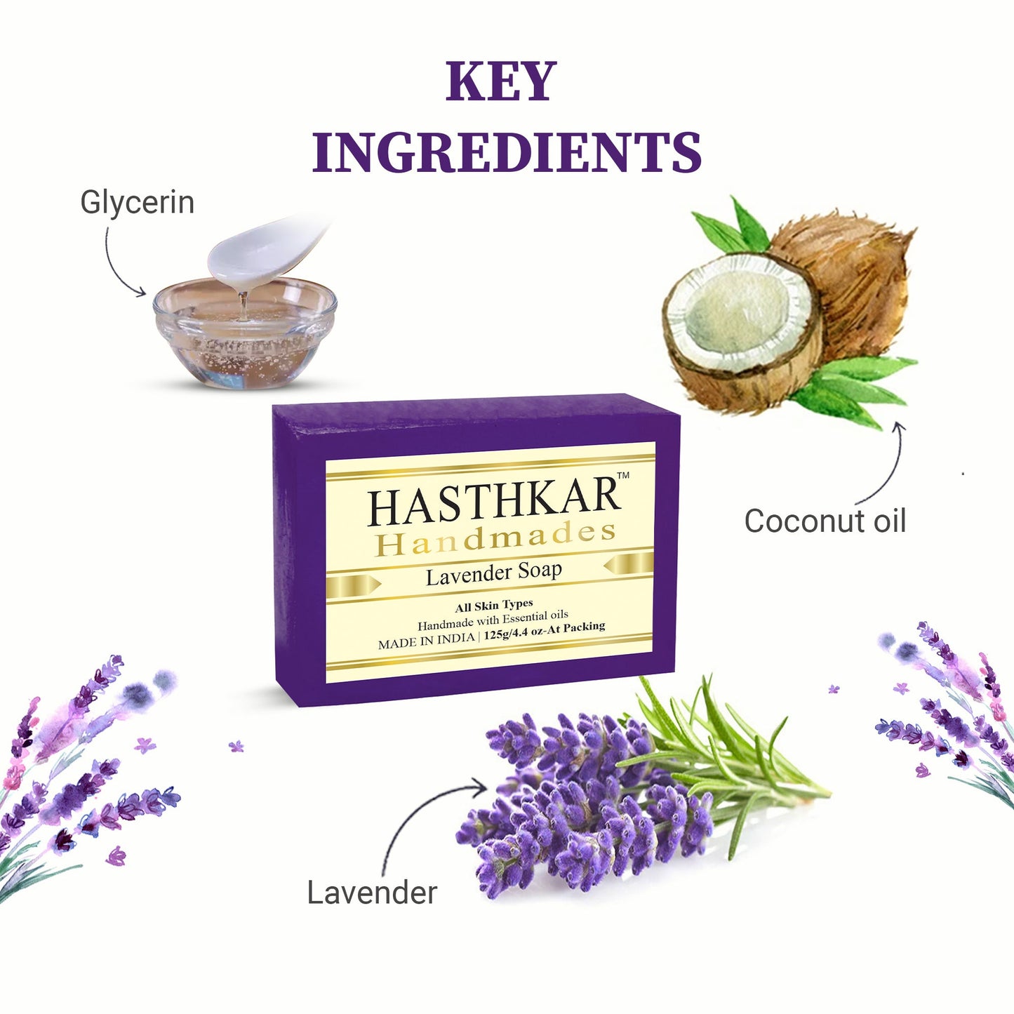 Hasthkar Handmade Glycerine Lavender Soap- 125gm - BuyPureNaturals