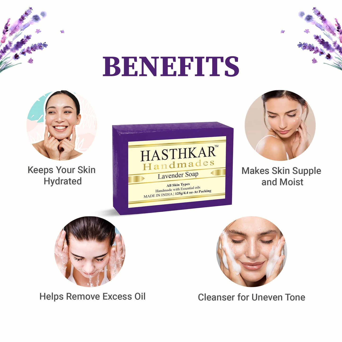 Hasthkar Handmade Glycerine Lavender Soap- 125gm - BuyPureNaturals