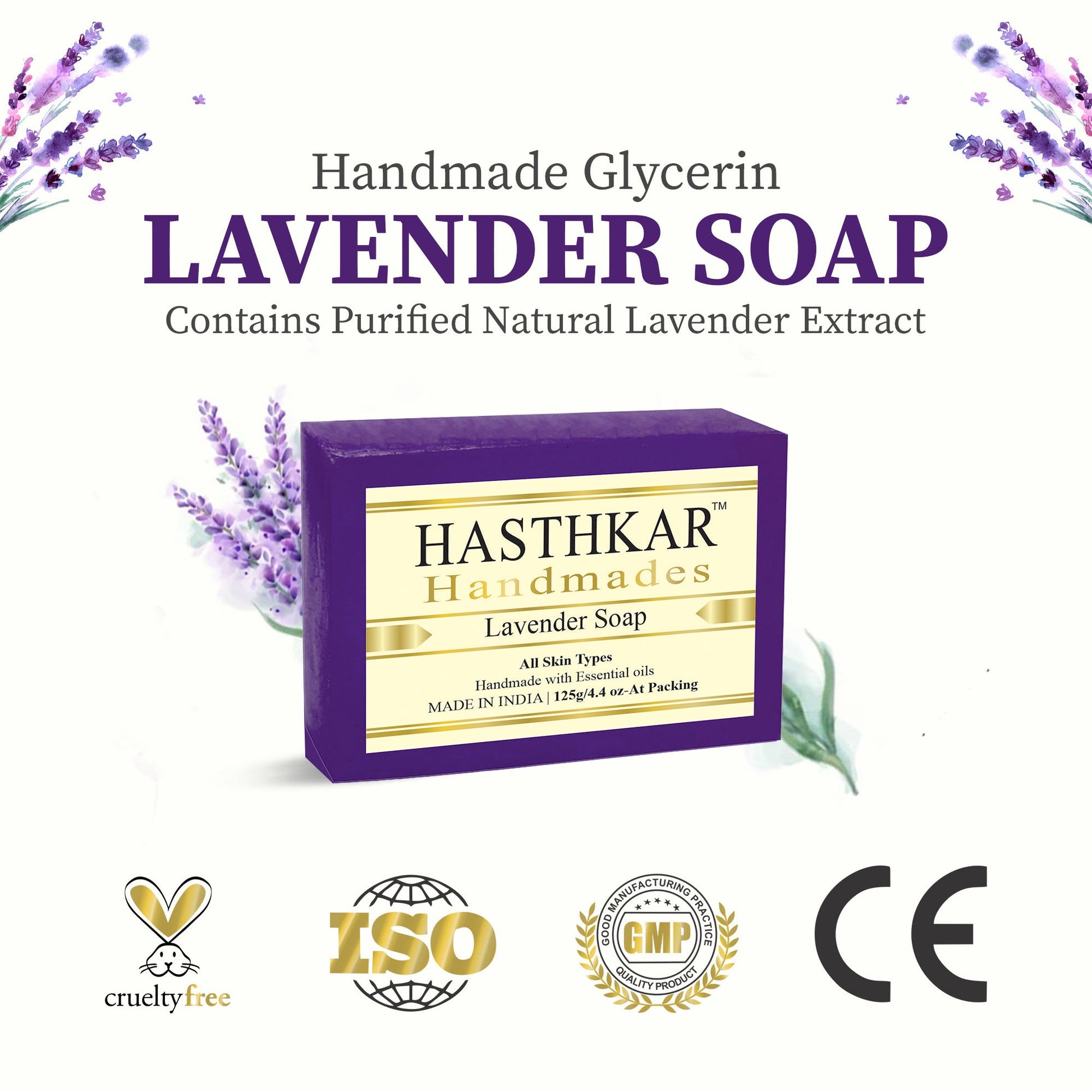 Hasthkar Handmade Glycerine Lavender Soap- 125gm - BuyPureNaturals