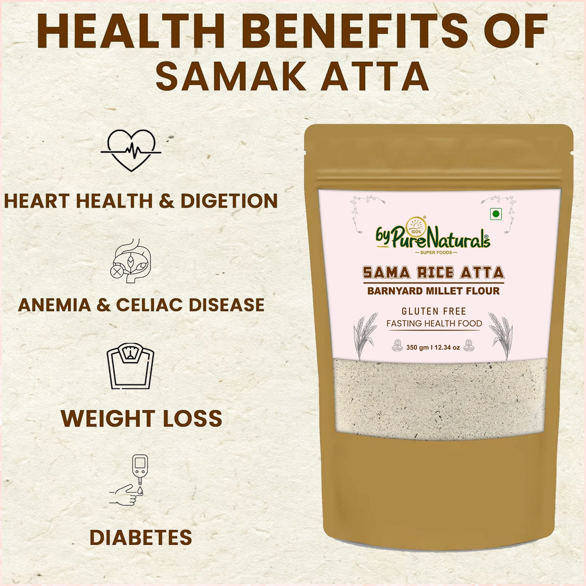 byPureNaturals Gluten Free Sama Rice Atta (Barnyard Millet Flour)- 350 Gm - BuyPureNaturals