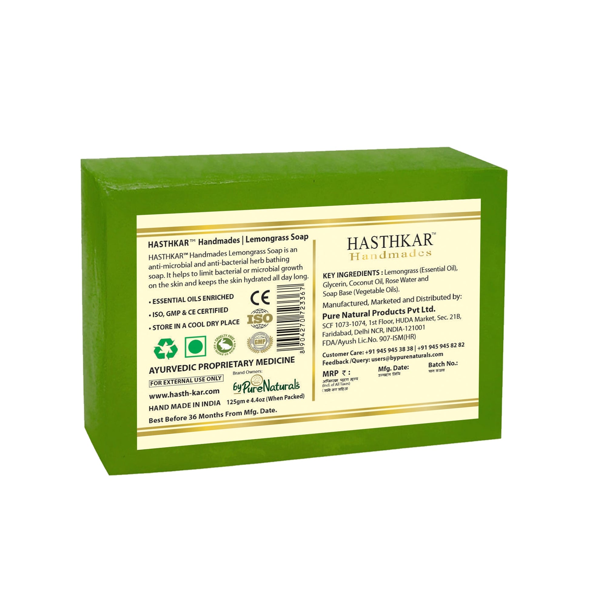Hasthkar Handmade Glycerine Lemon Grass Soap- 125gm - BuyPureNaturals