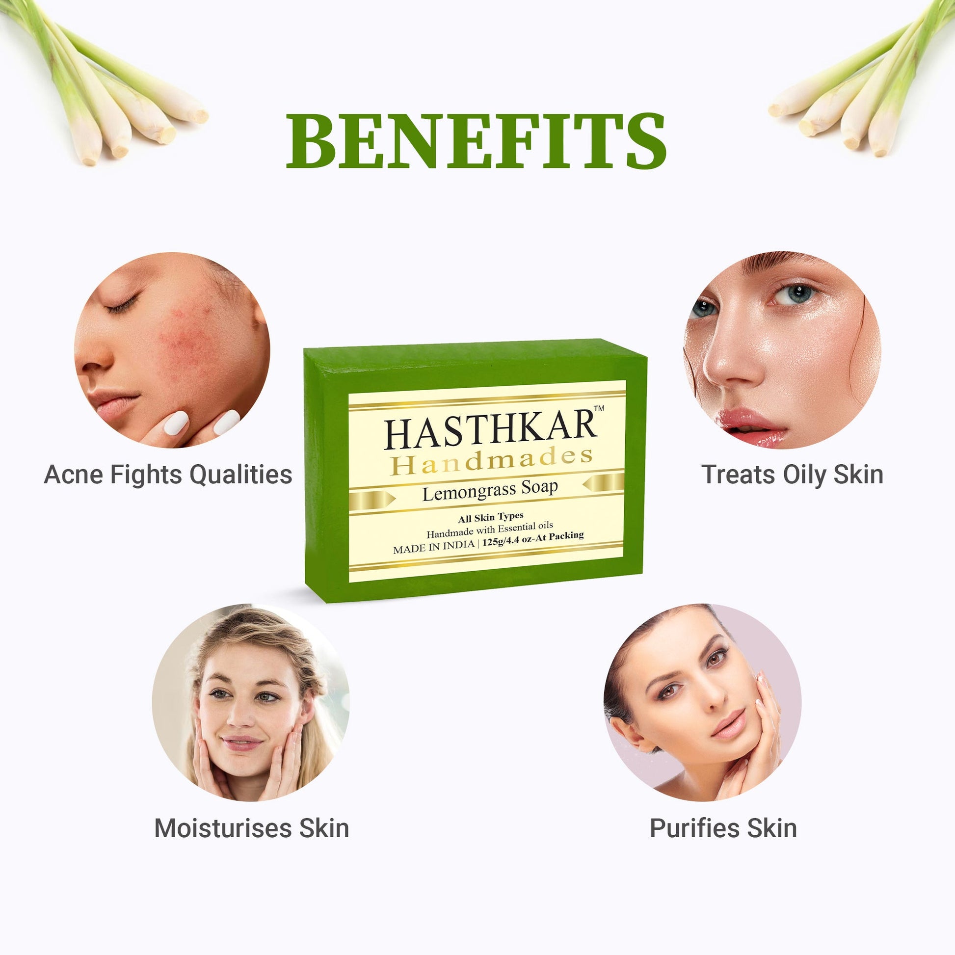 Hasthkar Handmade Glycerine Lemon Grass Soap- 125gm - BuyPureNaturals