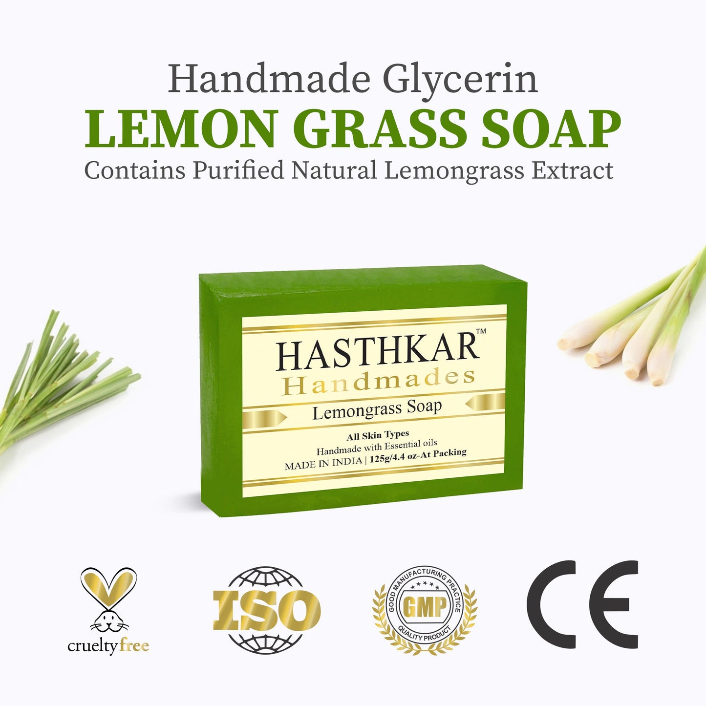 Hasthkar Handmade Glycerine Lemon Grass Soap- 125gm - BuyPureNaturals