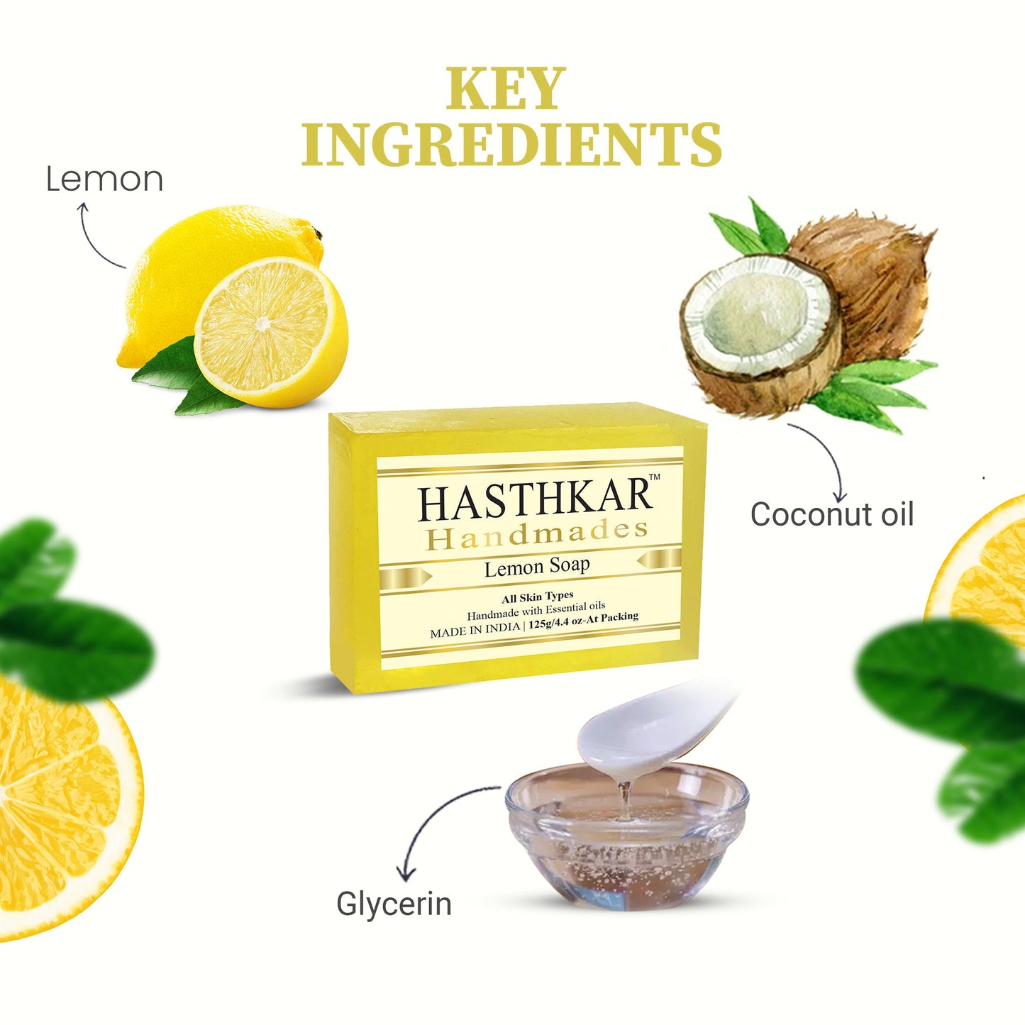 Hasthkar Handmade Glycerine Lemon Soap- 125gm - BuyPureNaturals