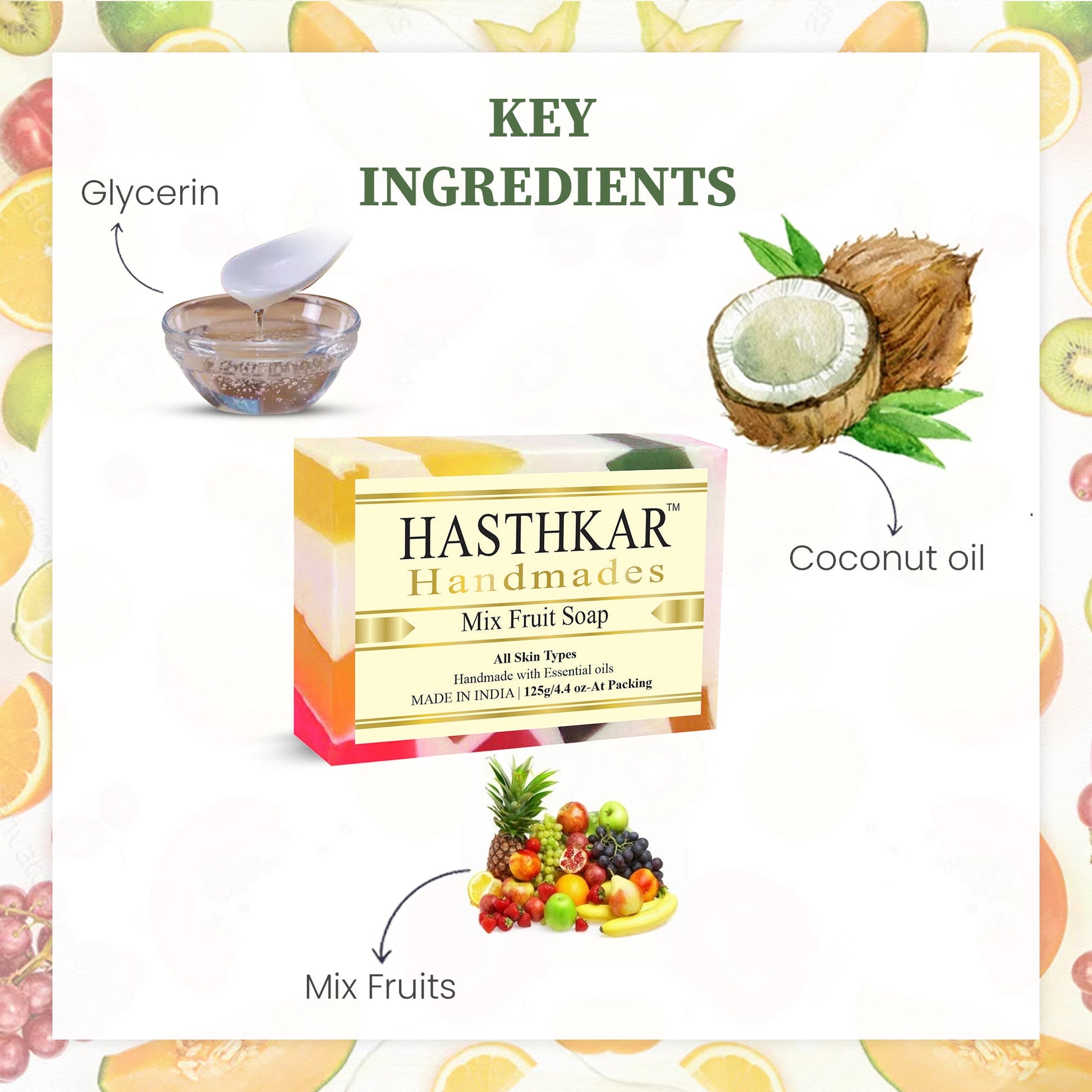 Hasthkar Handmade Glycerine Mix Fruit Soap- 125gm - BuyPureNaturals
