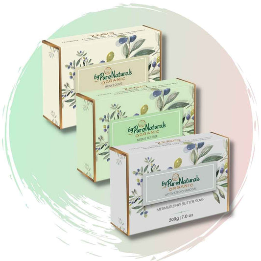 byPureNaturals Organic Shea Butter Soap-200gm (Combo Pack- Musk Olive, Neem Tea Tree & Charcoal)