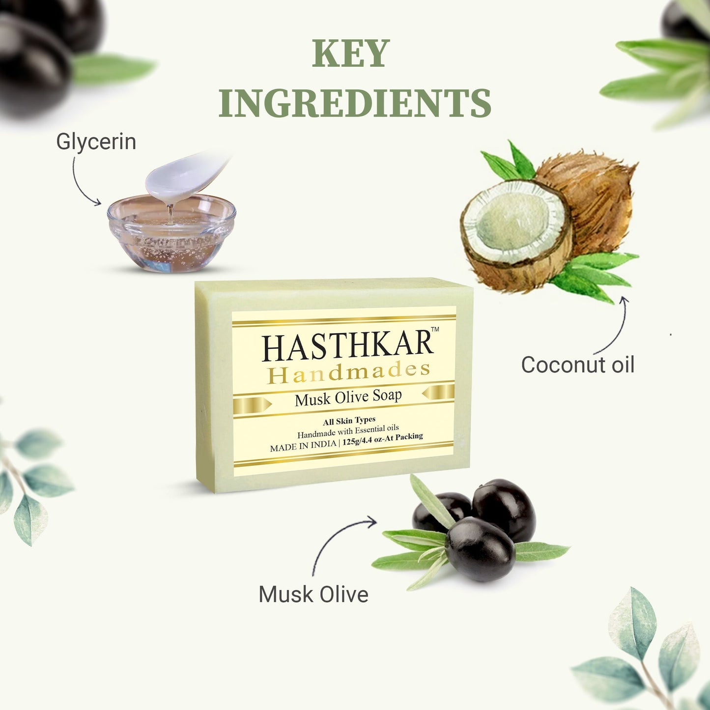Hasthkar Handmade Glycerine Musk Olive Soap- 125gm - BuyPureNaturals
