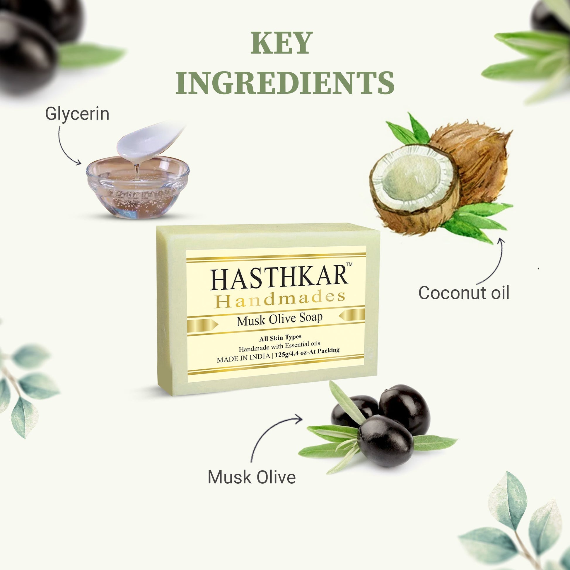 Hasthkar Handmade Glycerine Musk Olive Soap- 125gm - BuyPureNaturals