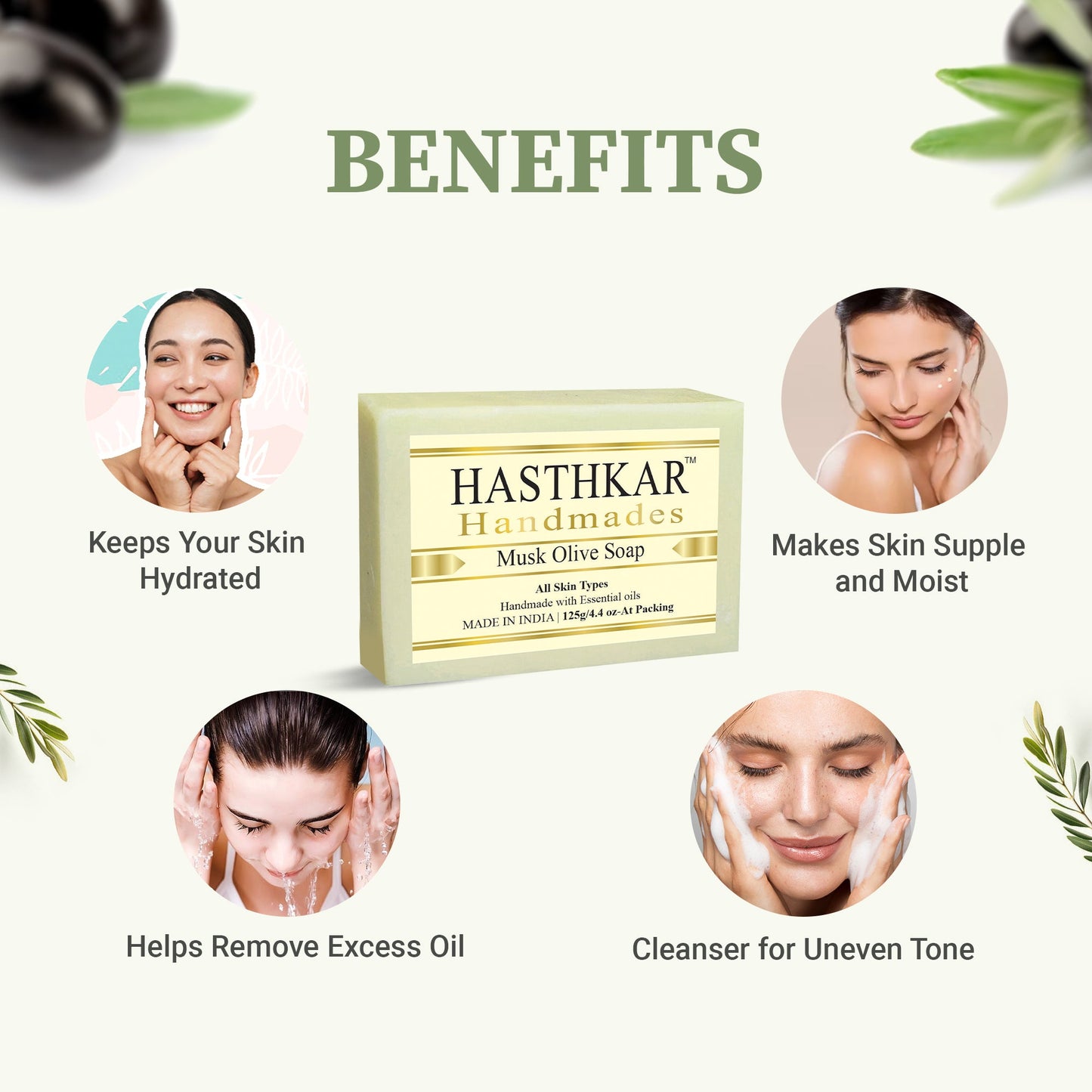 Hasthkar Handmade Glycerine Musk Olive Soap- 125gm - BuyPureNaturals