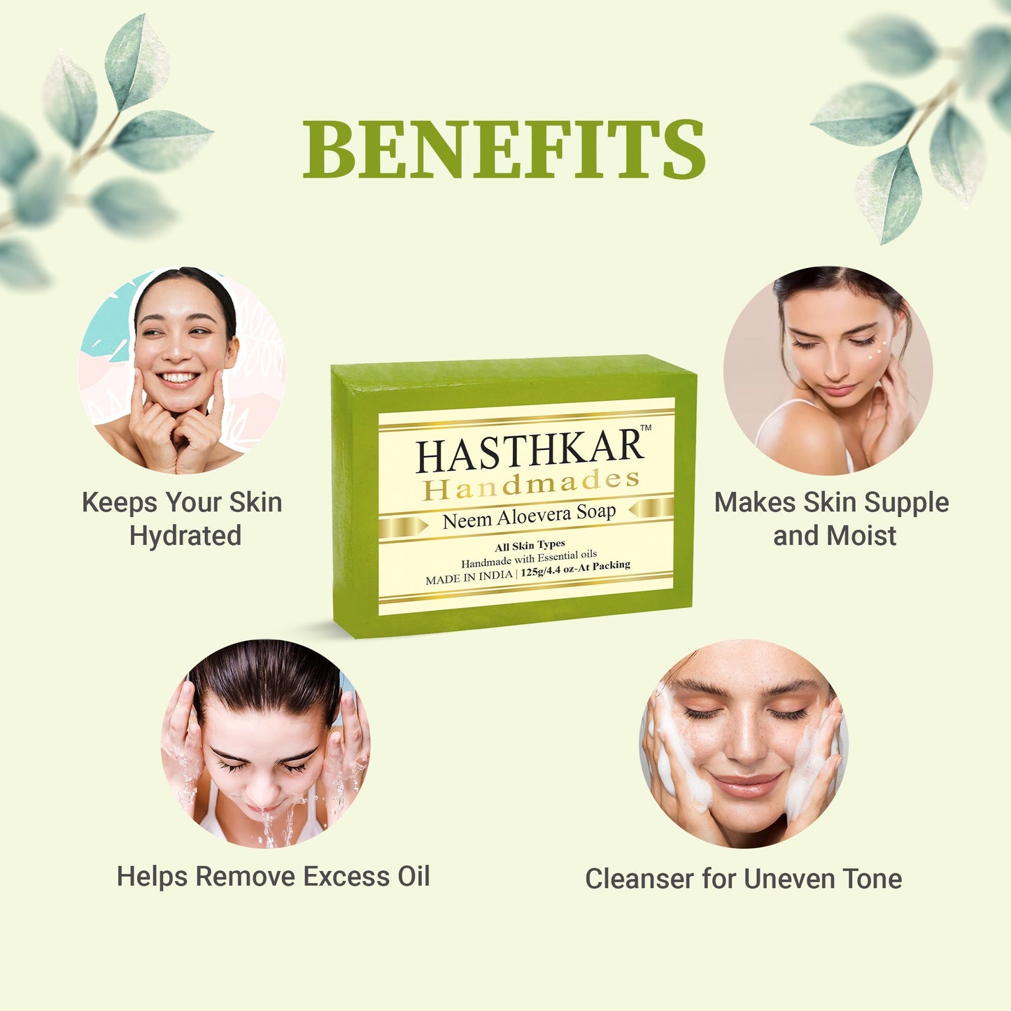 Hasthkar Handmade Glycerine Neem Aloevera Soap- 125gm - BuyPureNaturals