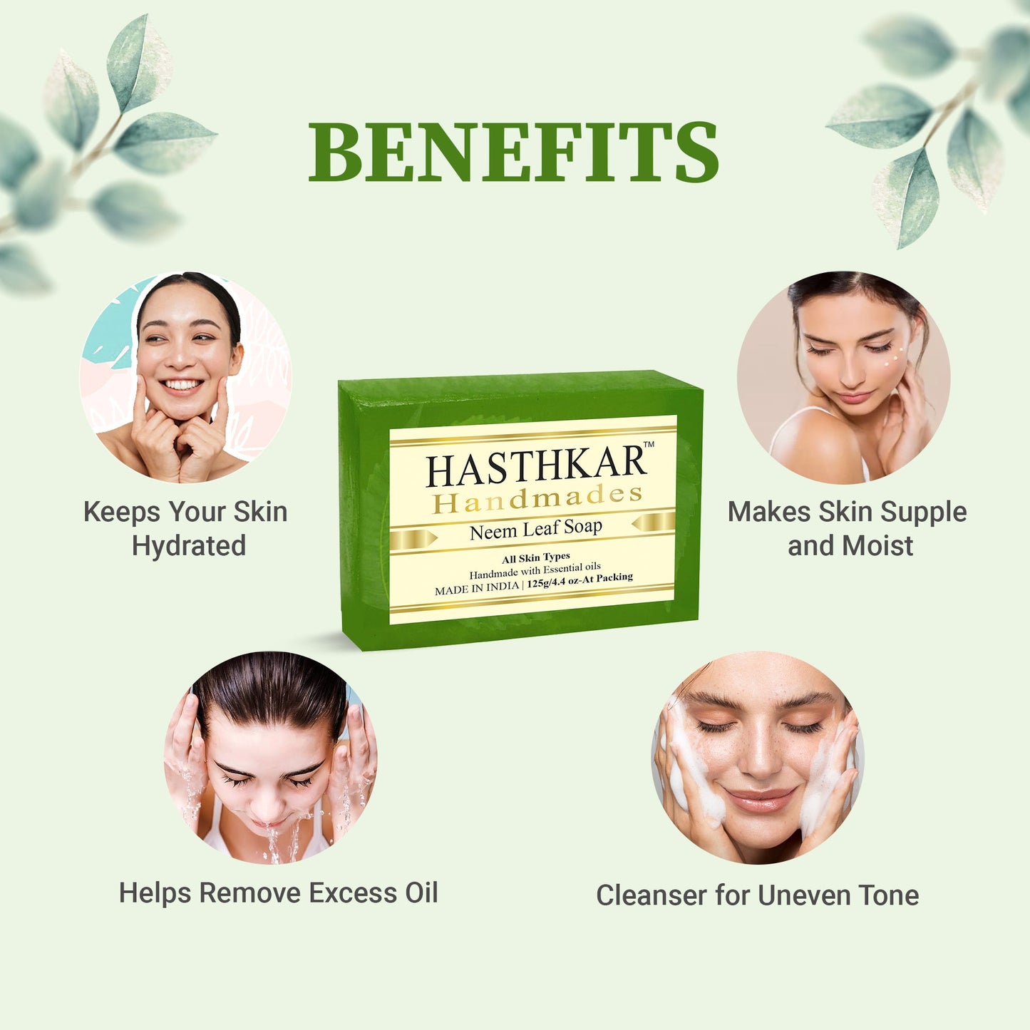 Hasthkar Handmade Glycerine Neem Leaf Soap- 125gm - BuyPureNaturals