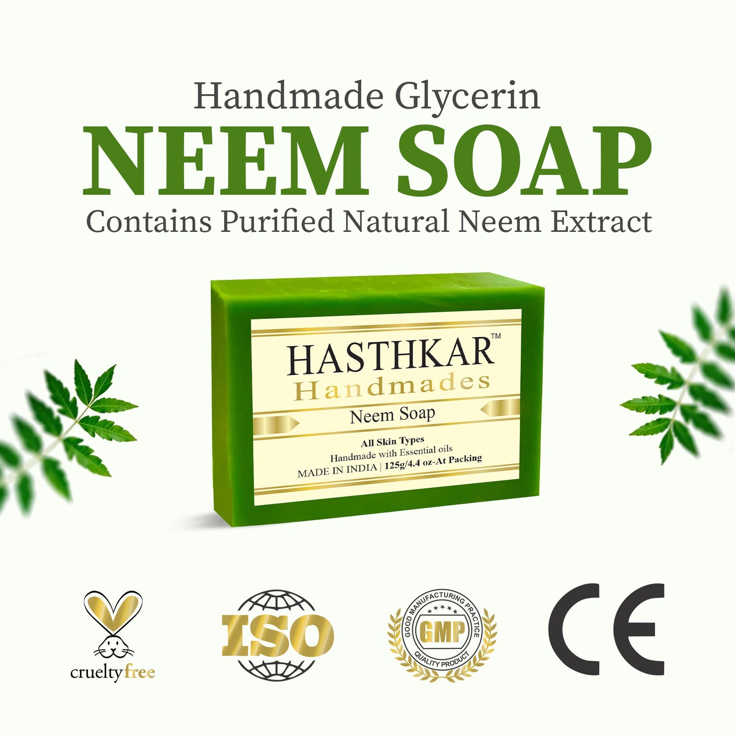 Hasthkar Handmade Glycerine Neem Soap- 125gm - BuyPureNaturals