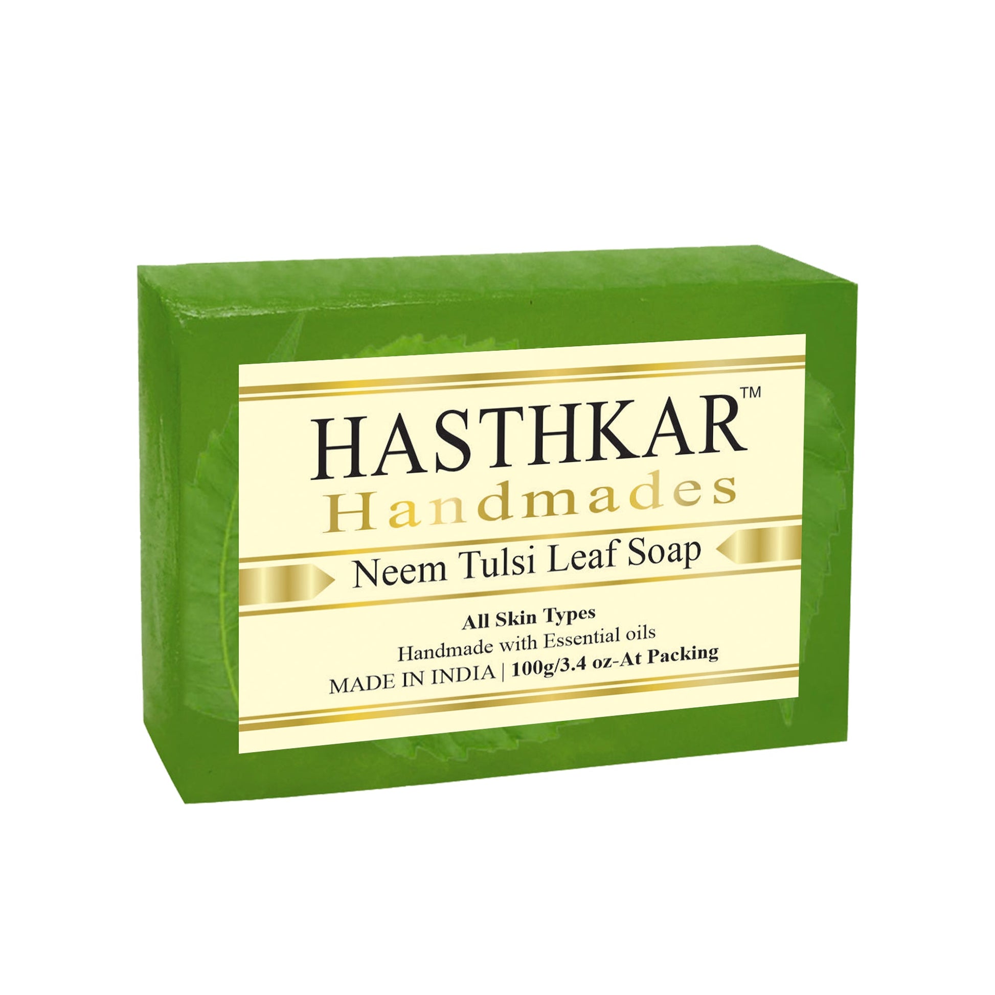 Hasthkar Handmade Glycerine Neem Tulsi Leaf Soap- 100gm - BuyPureNaturals