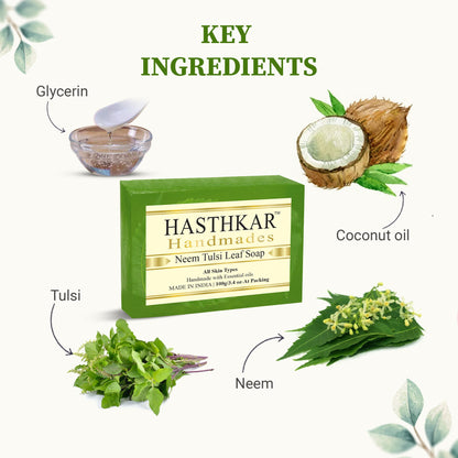 Hasthkar Handmade Glycerine Neem Tulsi Leaf Soap- 100gm - BuyPureNaturals