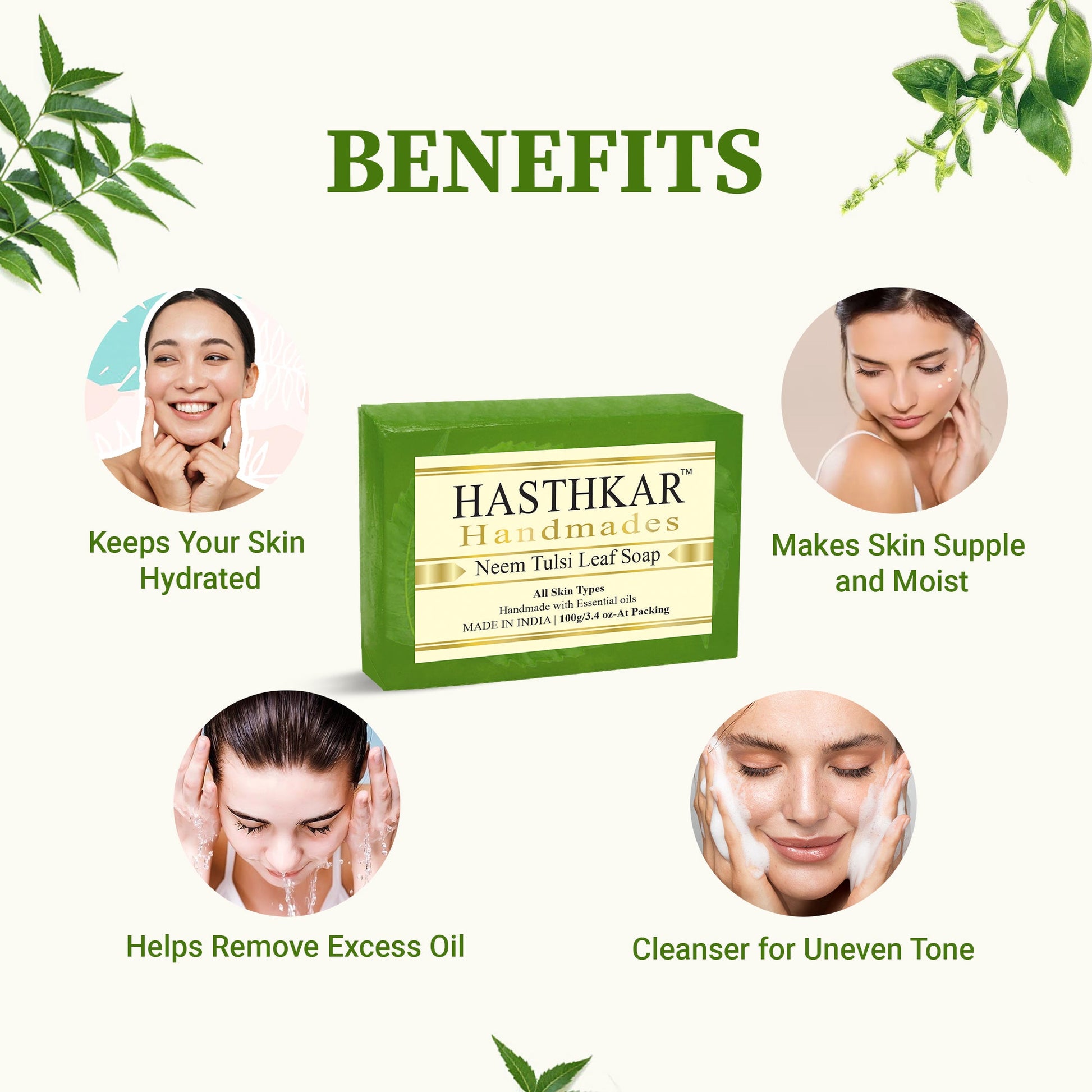 Hasthkar Handmade Glycerine Neem Tulsi Leaf Soap- 100gm - BuyPureNaturals