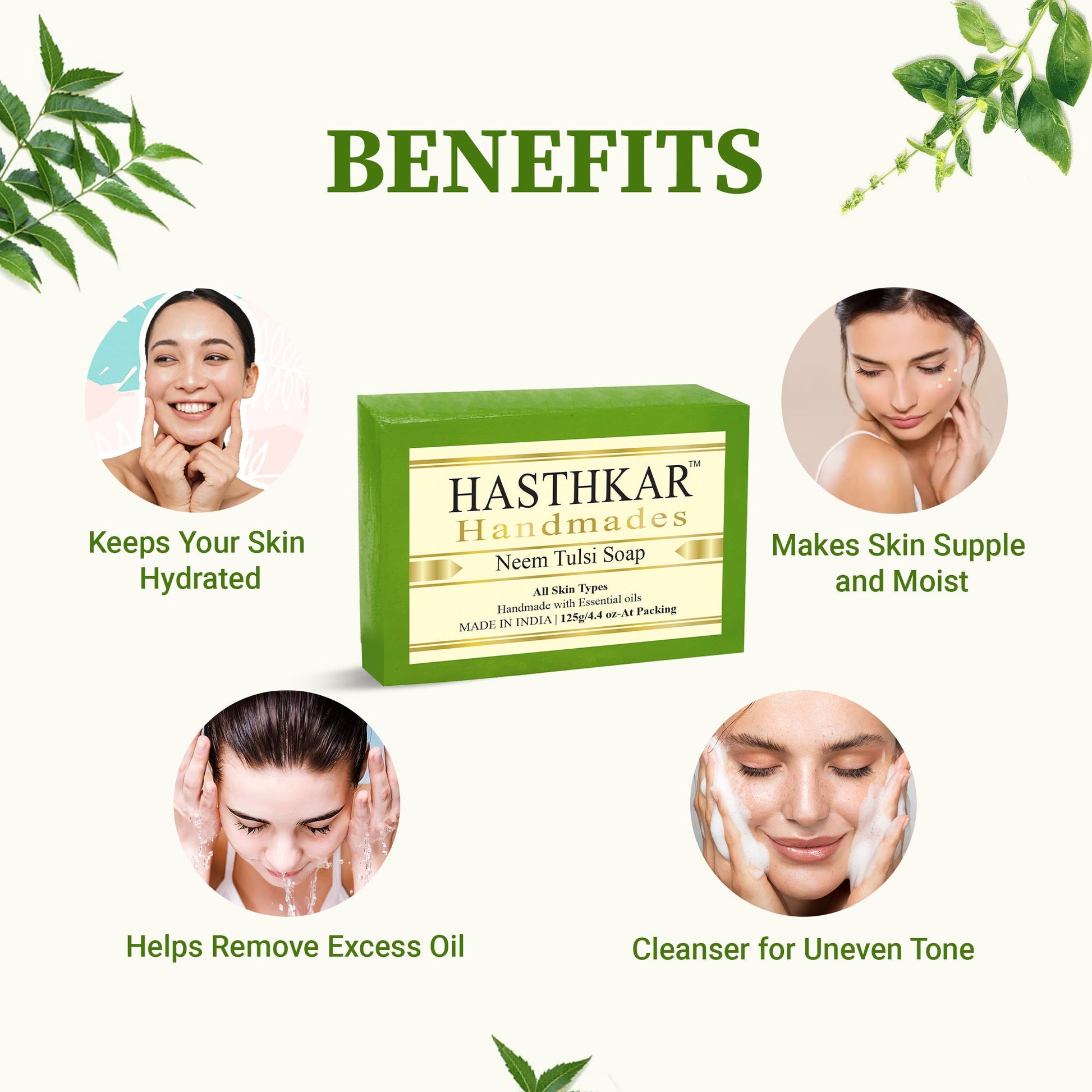 Hasthkar Handmade Glycerine Neem Tulsi Soap- 125gm - BuyPureNaturals