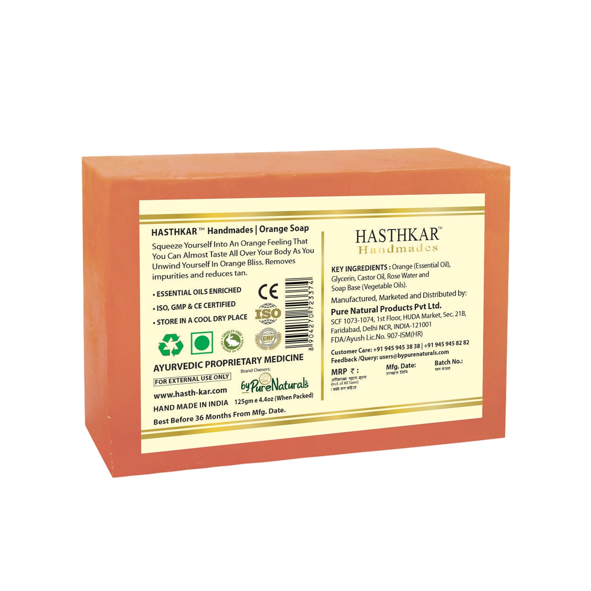 Hasthkar Handmade Glycerine Orange Soap- 125gm - BuyPureNaturals