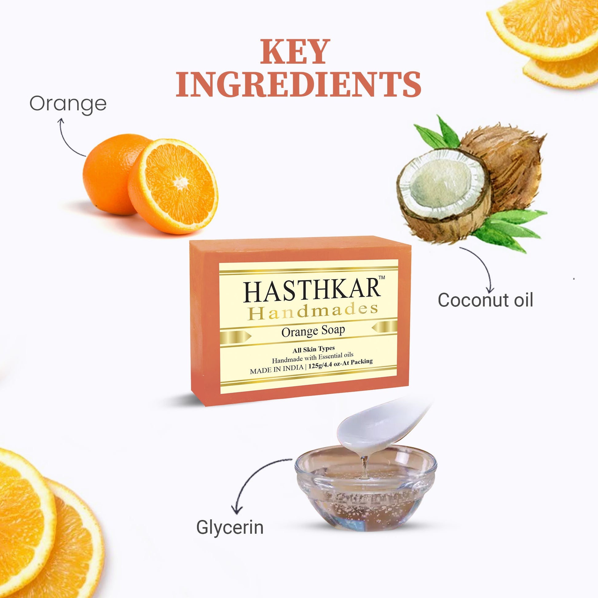 Hasthkar Handmade Glycerine Orange Soap- 125gm - BuyPureNaturals