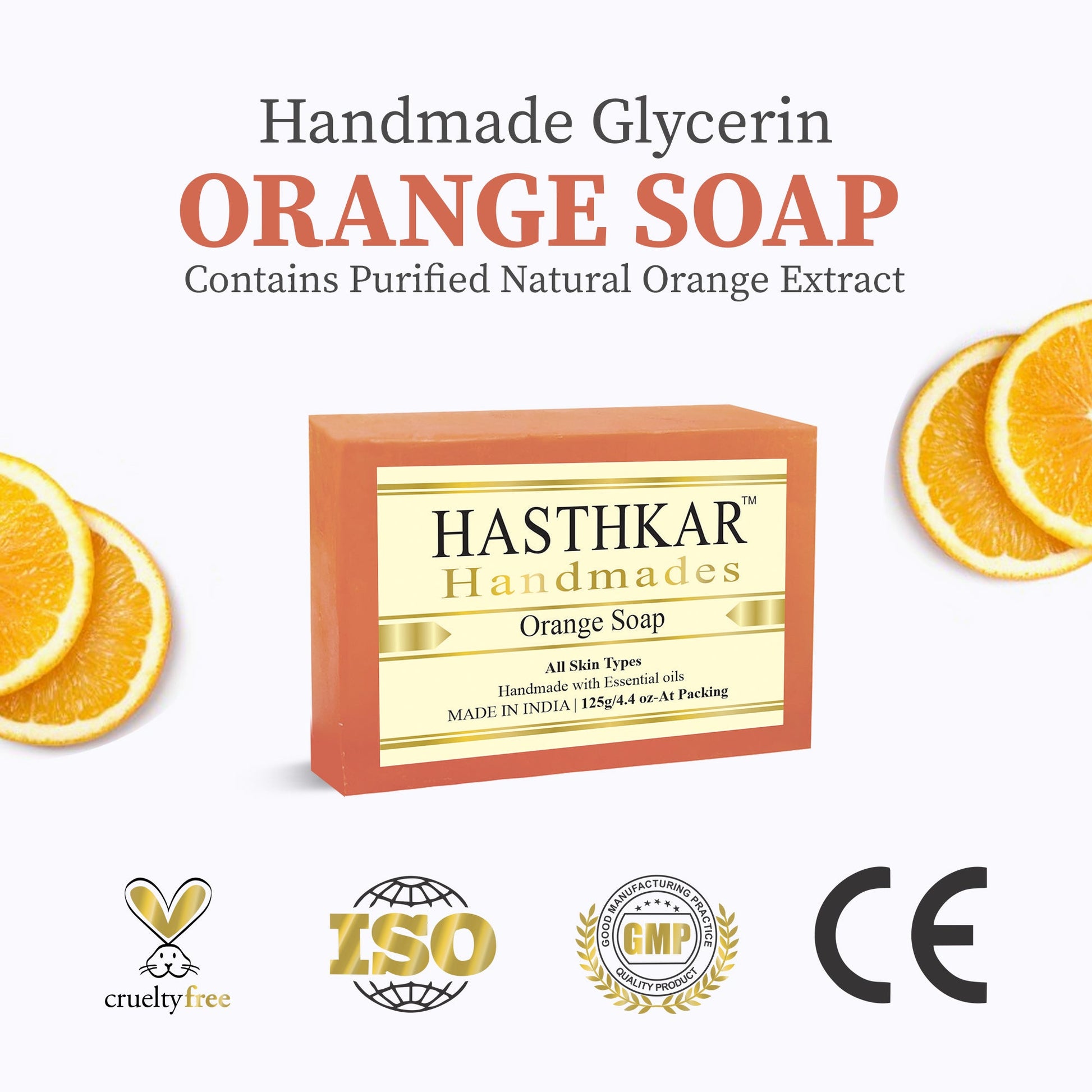 Hasthkar Handmade Glycerine Orange Soap- 125gm - BuyPureNaturals