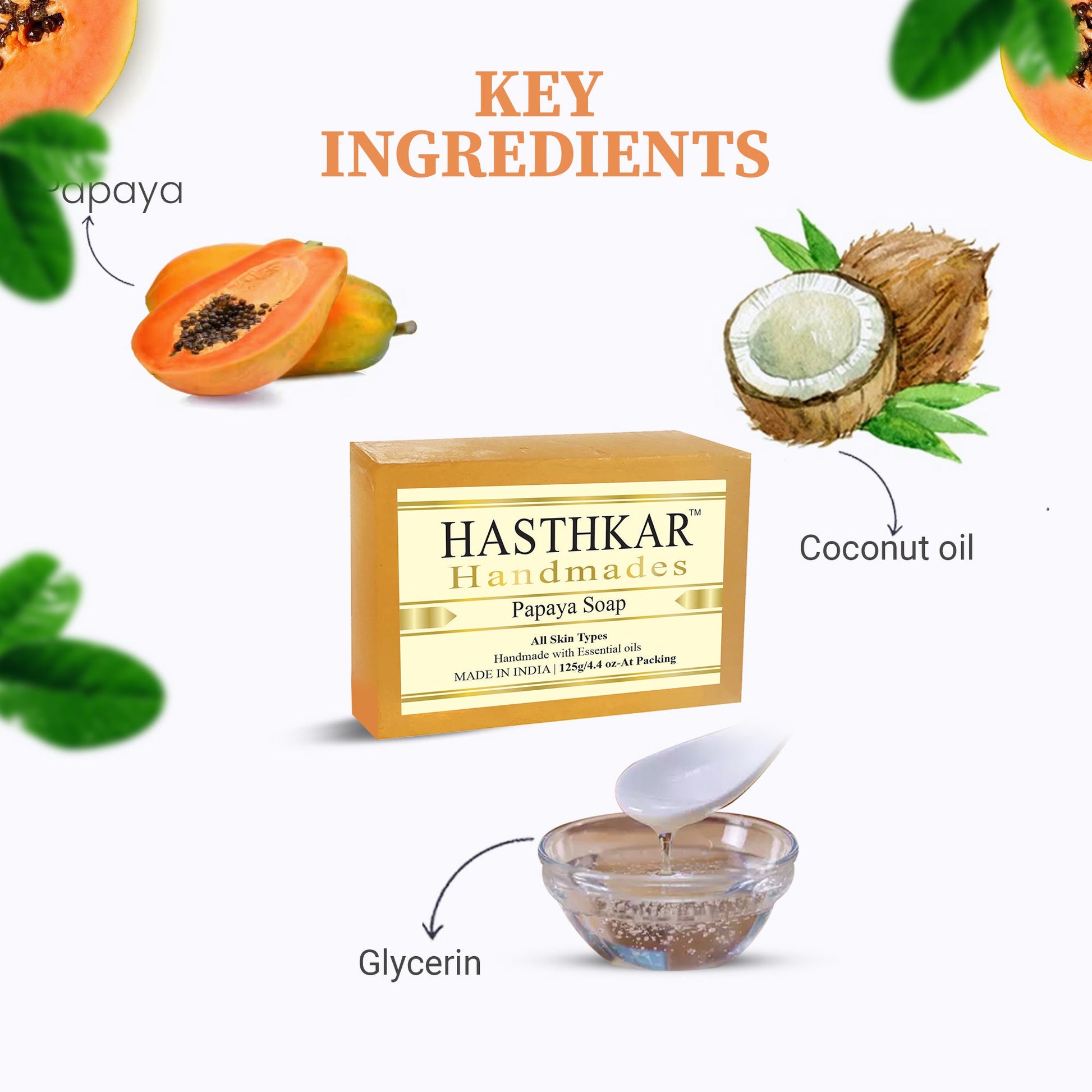 Hasthkar Handmade Glycerine Papaya Soap- 125gm - BuyPureNaturals