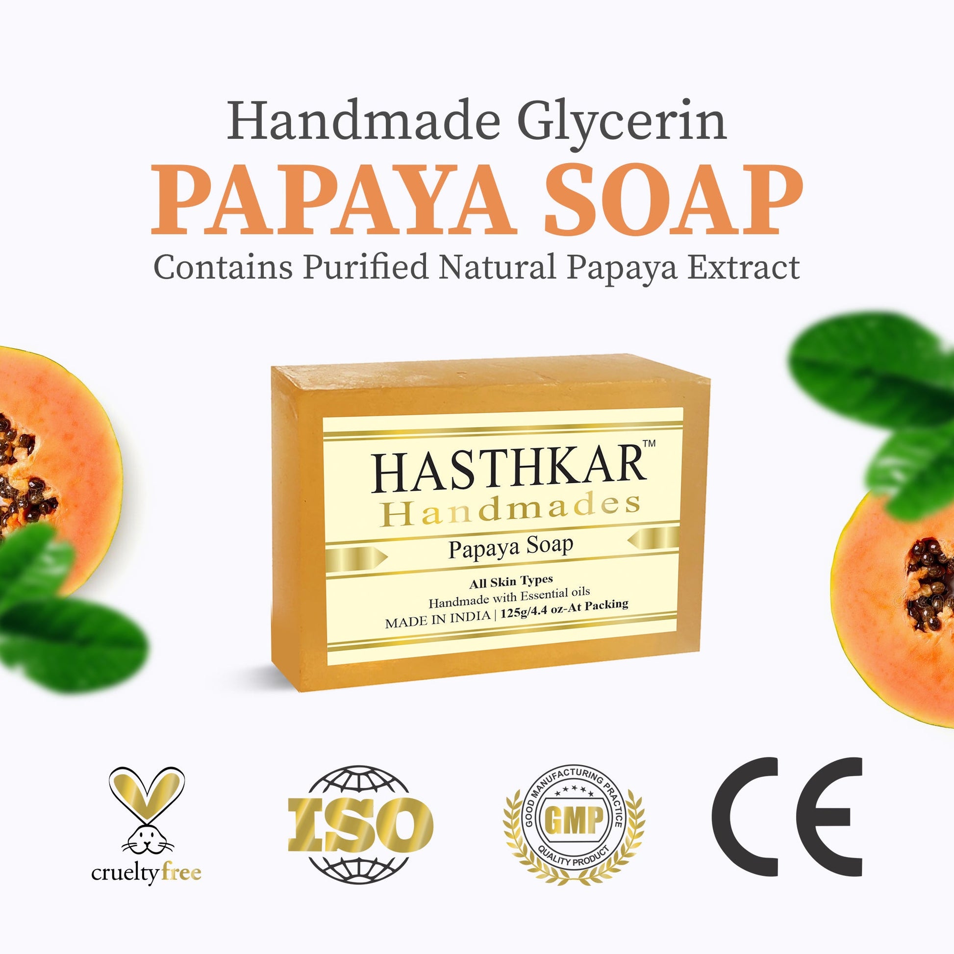 Hasthkar Handmade Glycerine Papaya Soap- 125gm - BuyPureNaturals