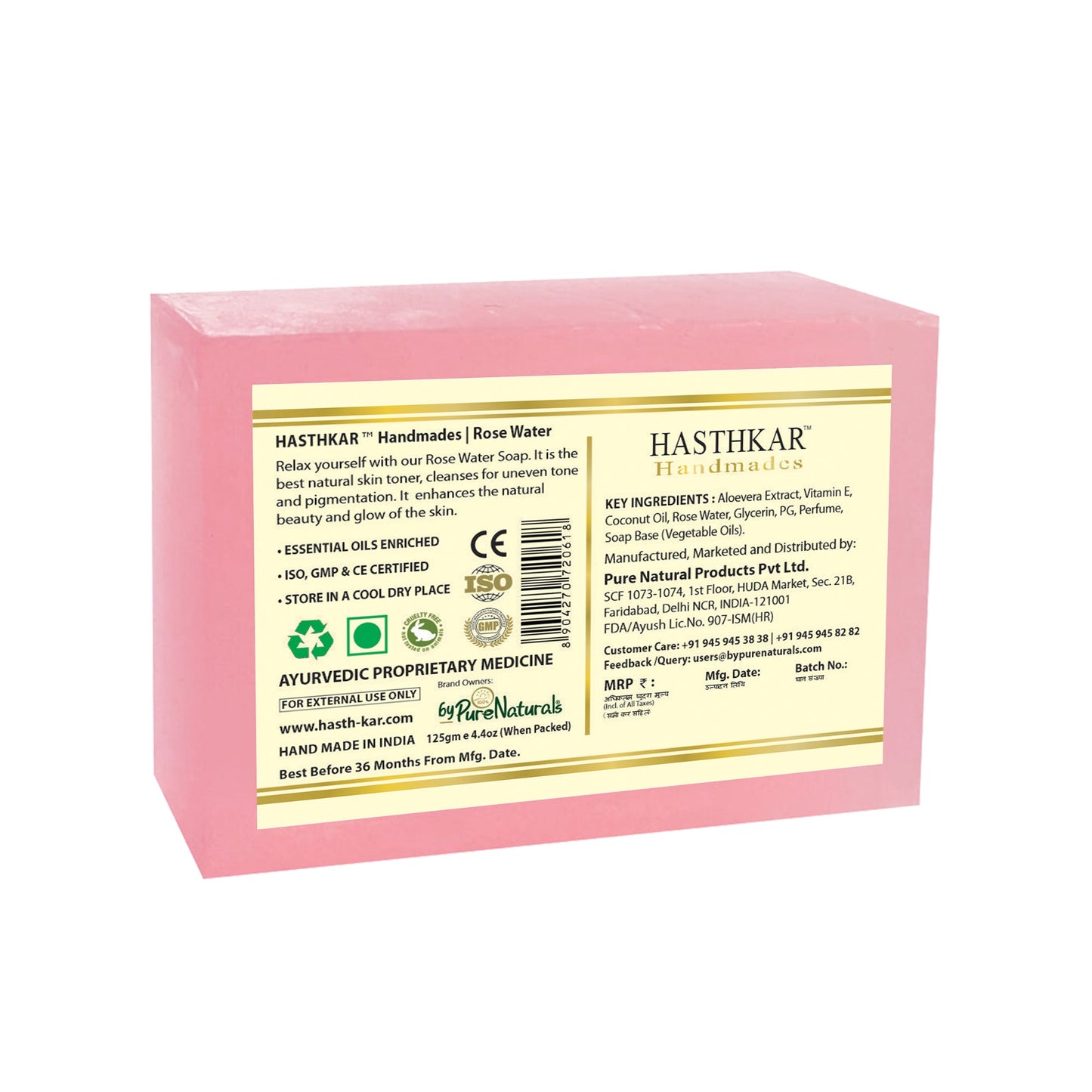 Hasthkar Handmade Glycerine Rose Water Soap- 125gm - BuyPureNaturals