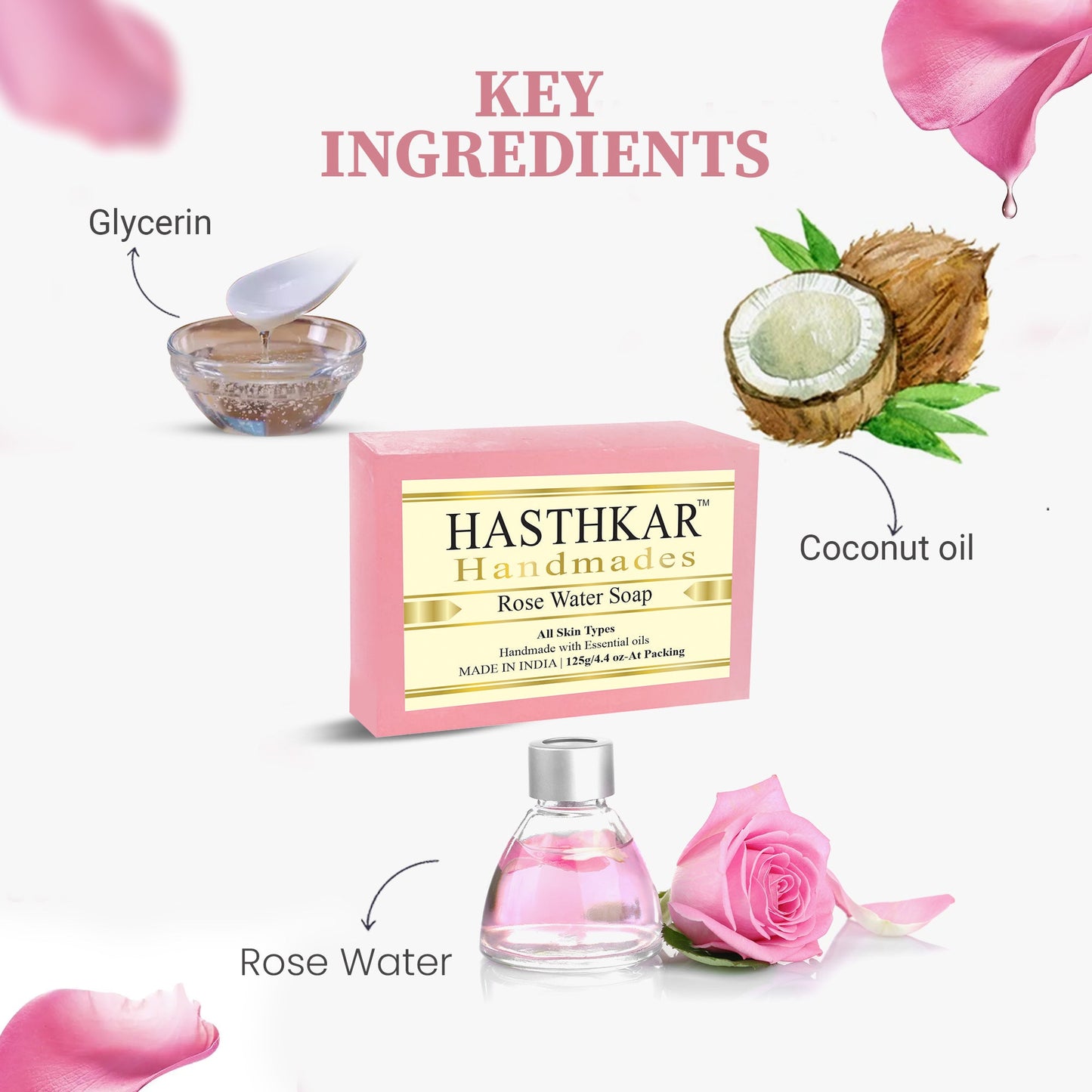 Hasthkar Handmade Glycerine Rose Water Soap- 125gm - BuyPureNaturals
