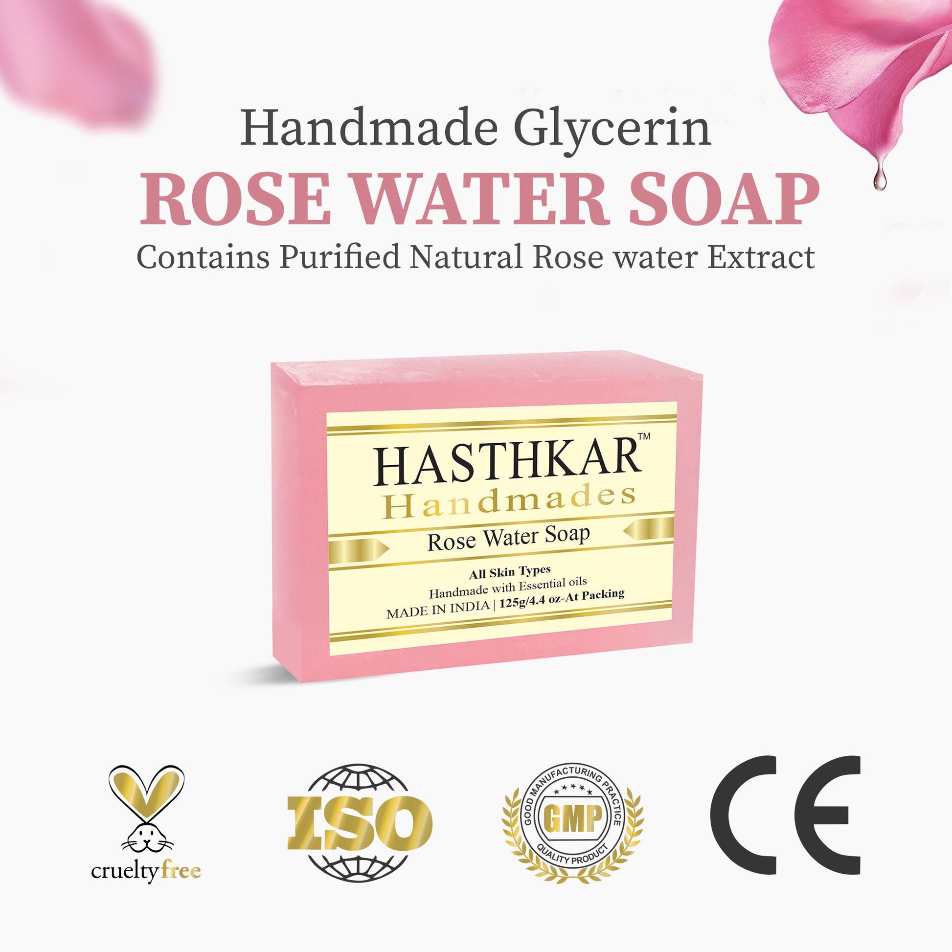 Hasthkar Handmade Glycerine Rose Water Soap- 125gm - BuyPureNaturals