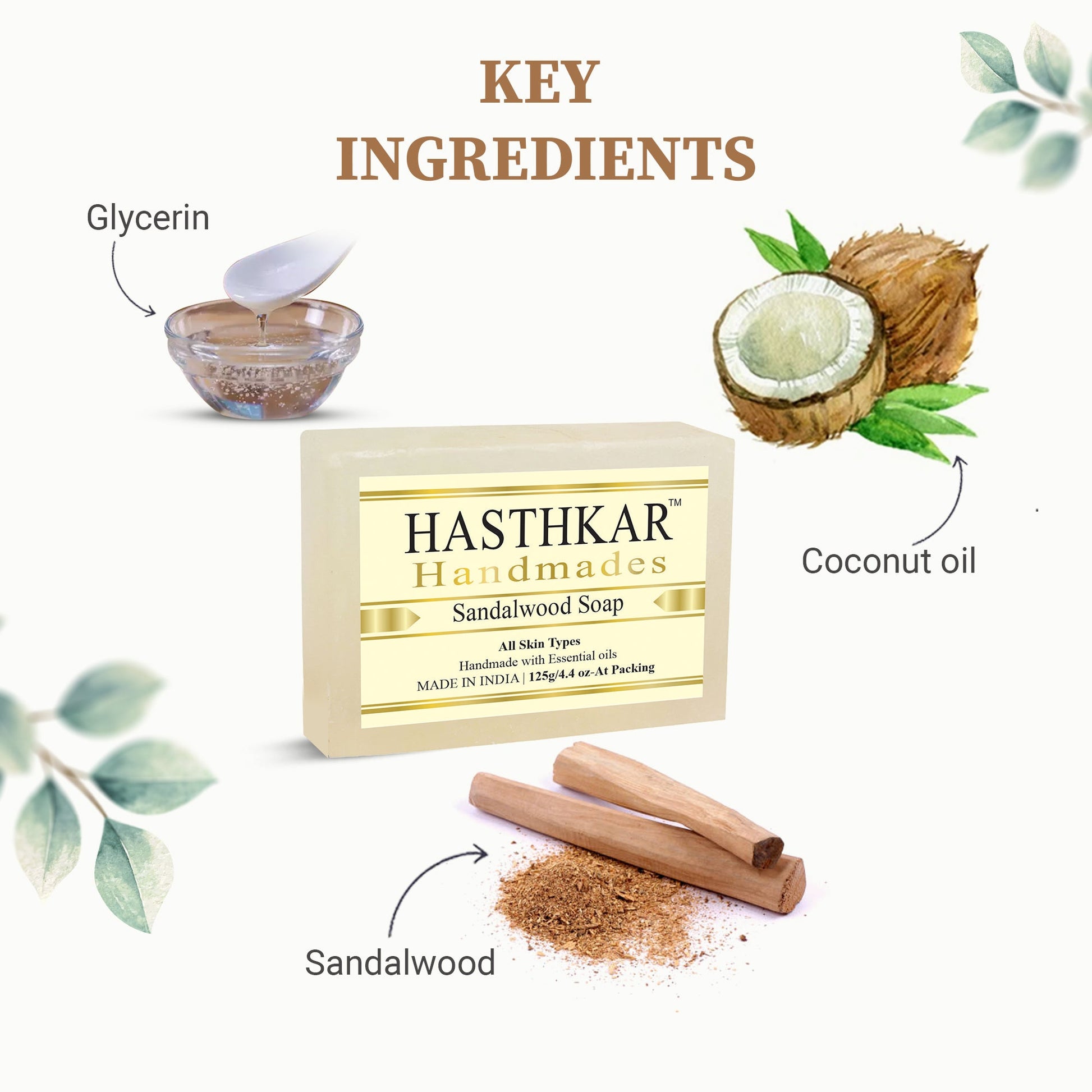 Hasthkar Handmade Glycerine Sandalwood Soap- 125gm - BuyPureNaturals