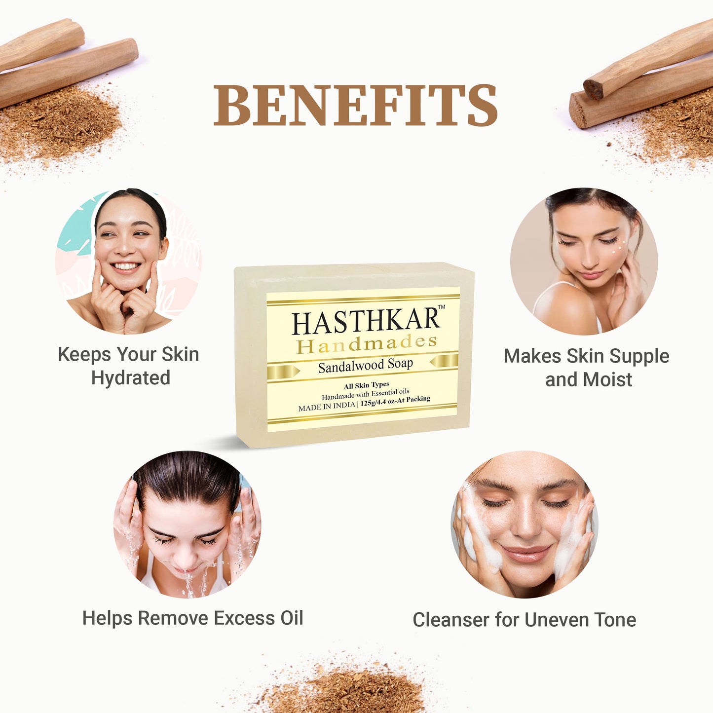 Hasthkar Handmade Glycerine Sandalwood Soap- 125gm - BuyPureNaturals