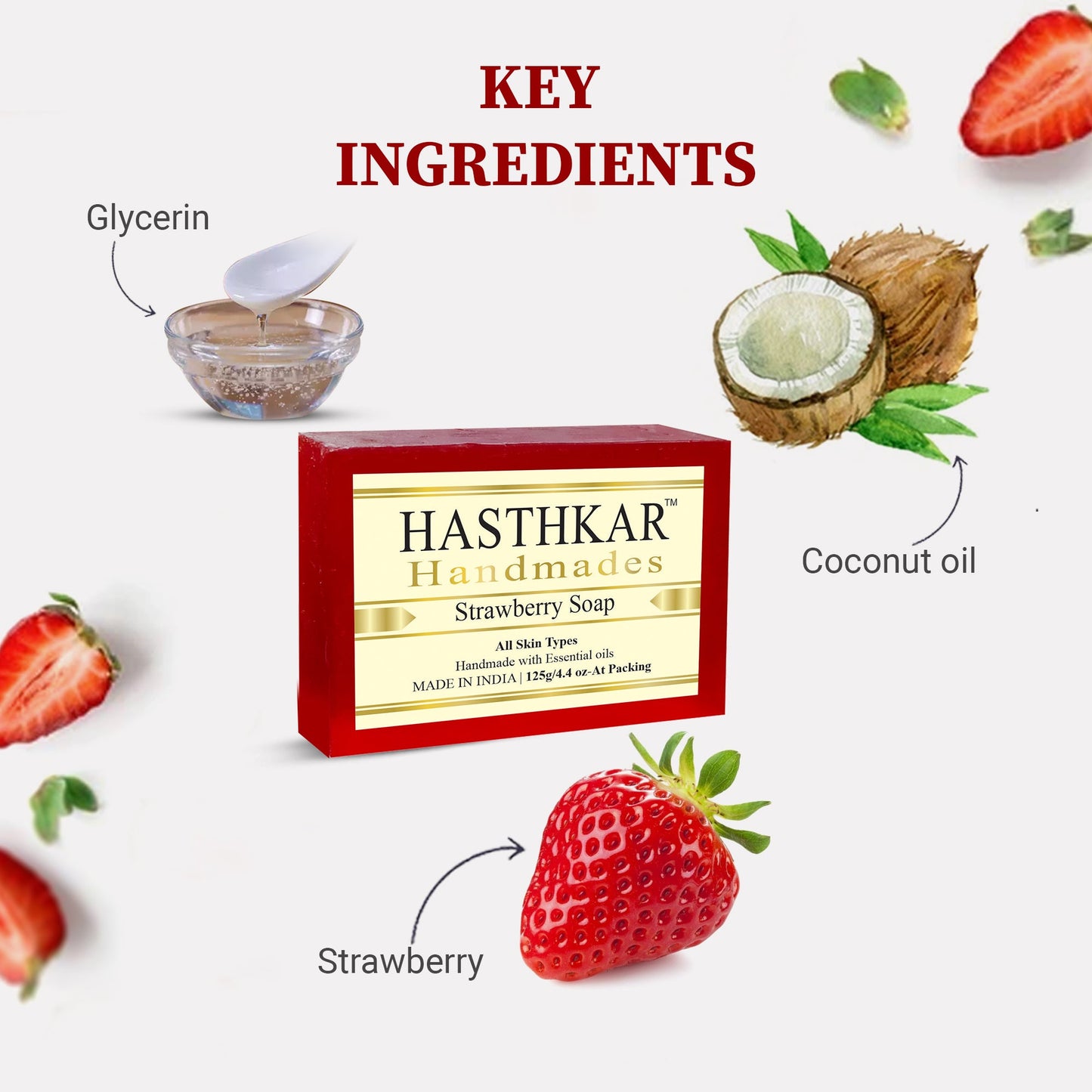 Hasthkar Handmade Glycerine Strawberry Soap- 125gm - BuyPureNaturals