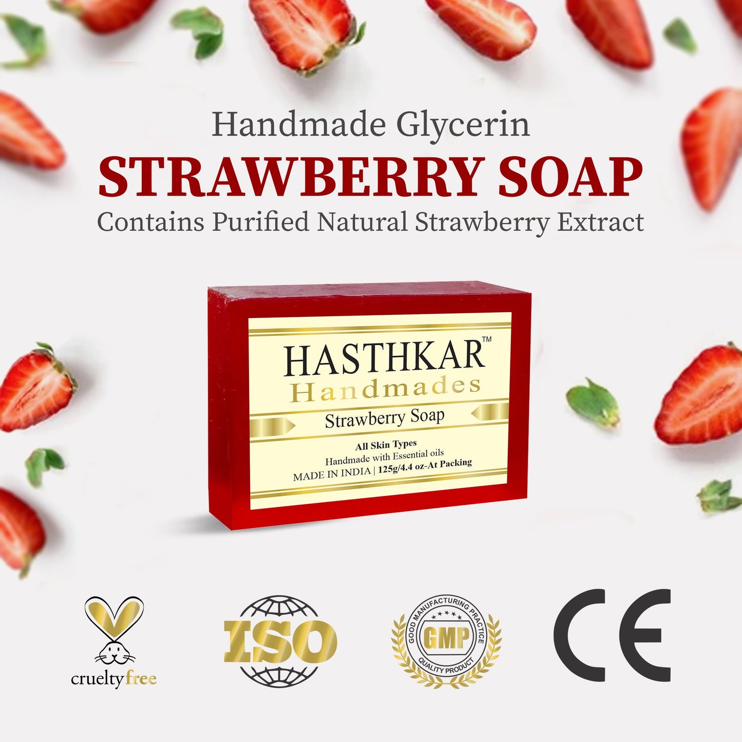 Hasthkar Handmade Glycerine Strawberry Soap- 125gm - BuyPureNaturals