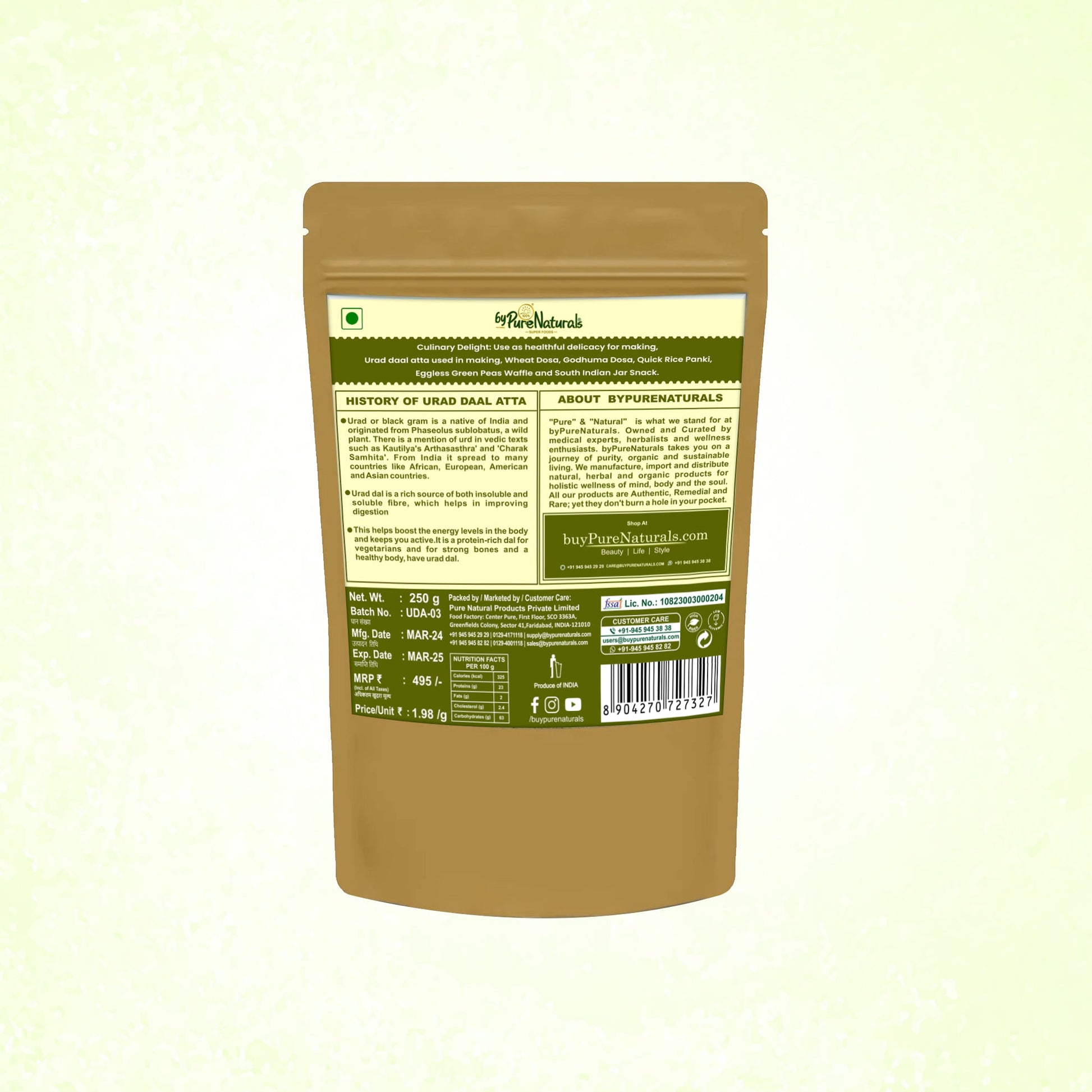 byPureNaturals Gluten Free Urad Daal Atta (Black Lentils Flour)- 250 Gm - BuyPureNaturals